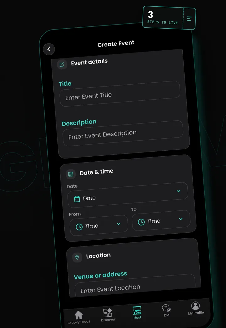 Create Event screen
