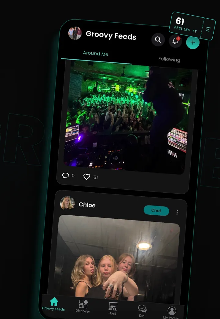 Groovy Feeds with live photos from a party nearby